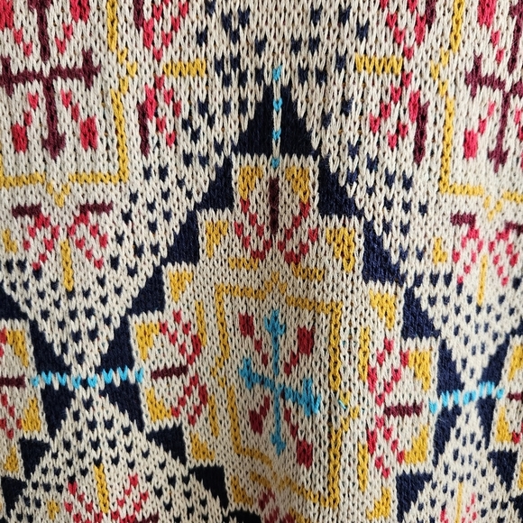 Powder River Outfitters Open Front Aztec Jacquard Print Fringe Cardigan Large - Picture 4 of 9